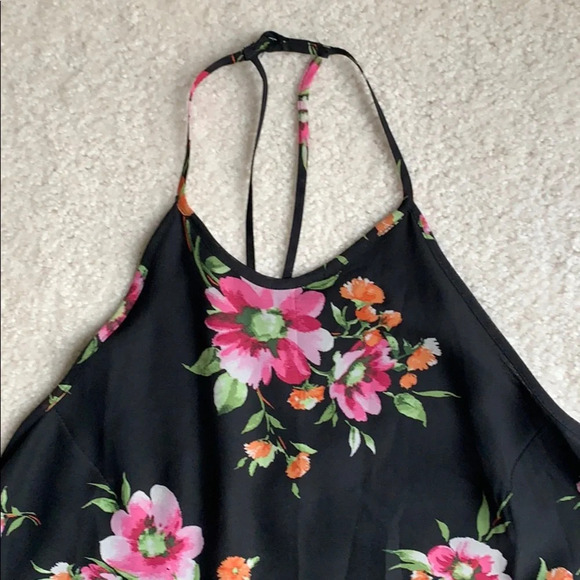 Love Tree Black Floral Halter Mini Dress Sundress Summer Cocktail Resortwear - Picture 4 of 12